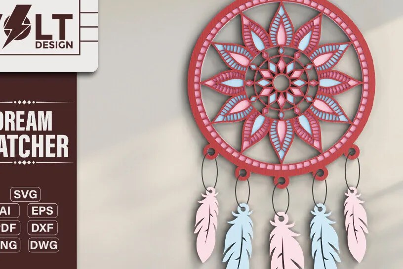 Σετ των 2 Intra απο ξύλο plywood 3mm-4mm πάχος 3d Dream Catchers Layered Cut File Δίασταση 20x30 cm INTRAFABR-101425529