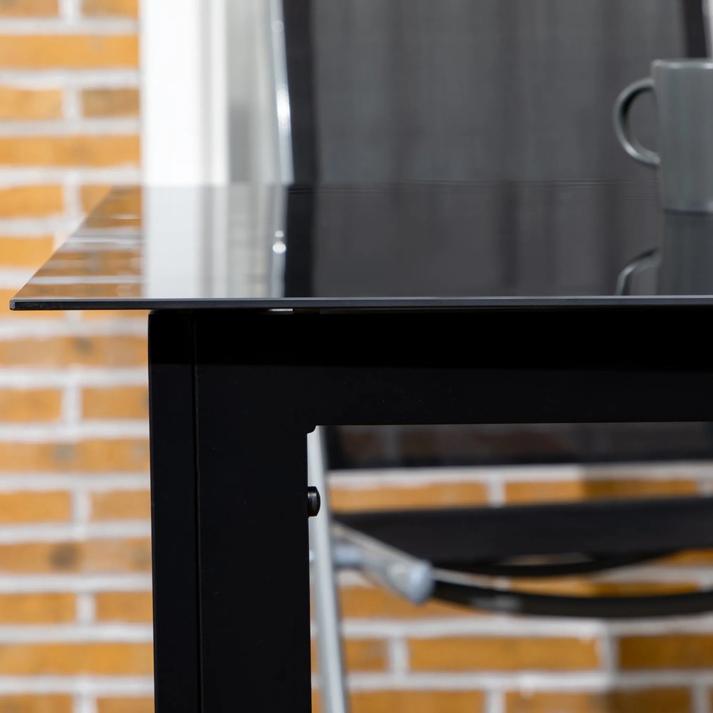 Επιτραπέζιο τραπεζάκι κήπου Outsunny για 6 άτομα, ανθεκτικό στις καιρικές συνθήκες, σκληρυμένο γυαλί, τραπέζι βεράντας, 150 cm x 90 cm x 74 cm, Μαύρο