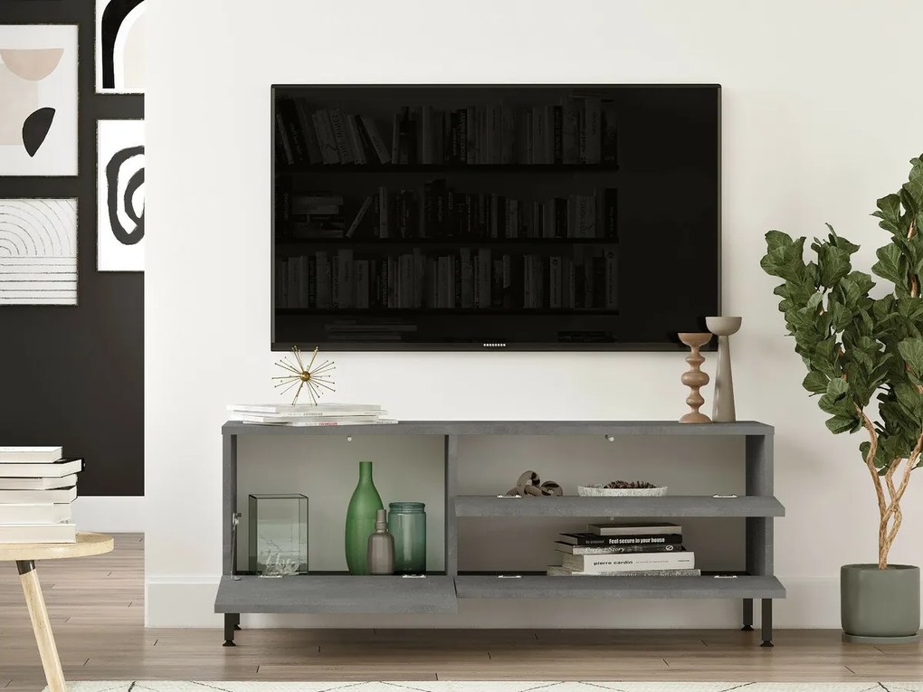 Τραπέζι Tv Ashburn 131, Μαύρο, Γκρι, Ο αριθμός των θυρών: 3, 120x5x36cm | Epipla1.gr