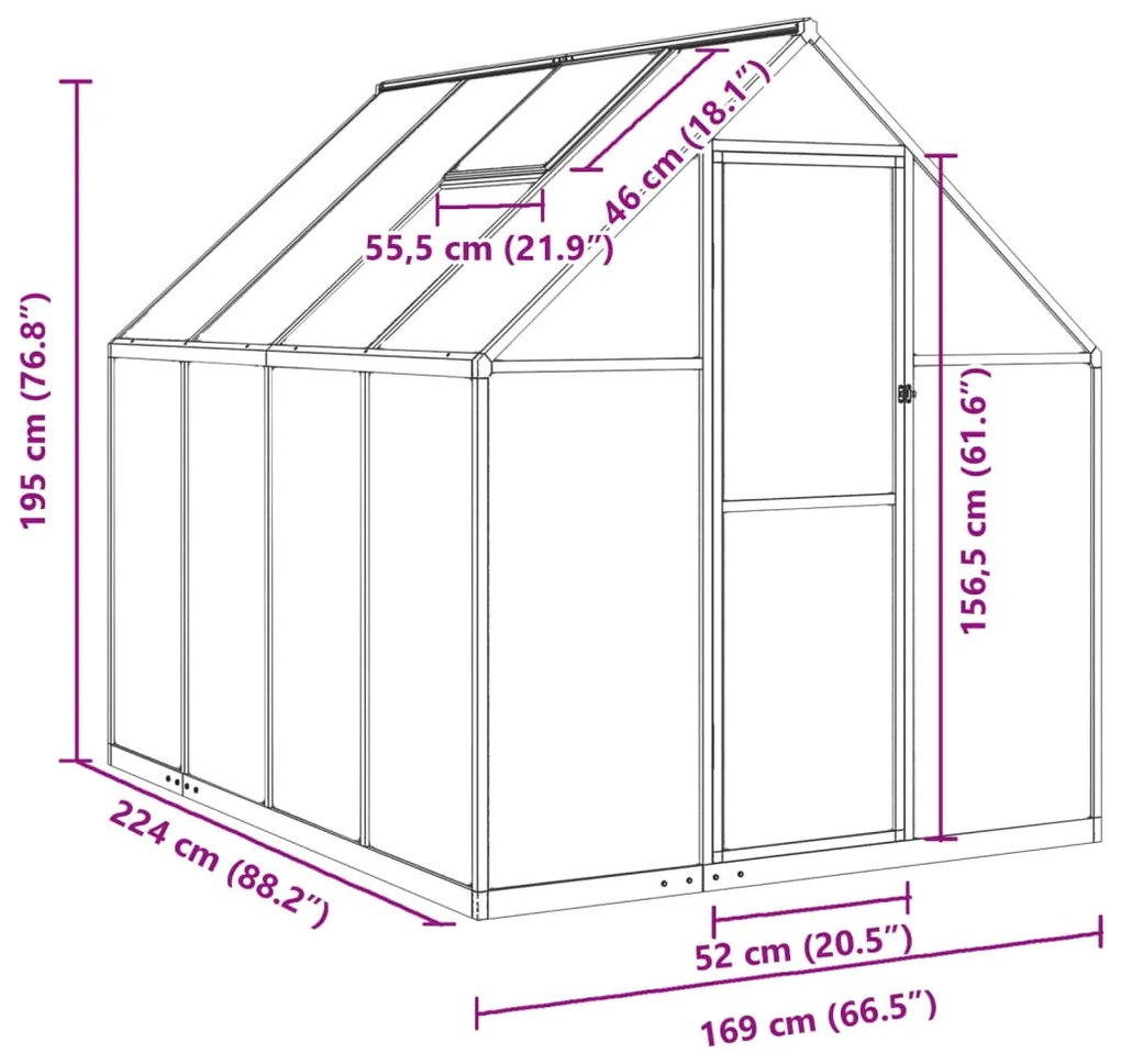 Θερμοκήπιο με Πλαίσιο Βάσης Πράσινο 224x169x195 εκ. Αλουμινίου - Πράσινο