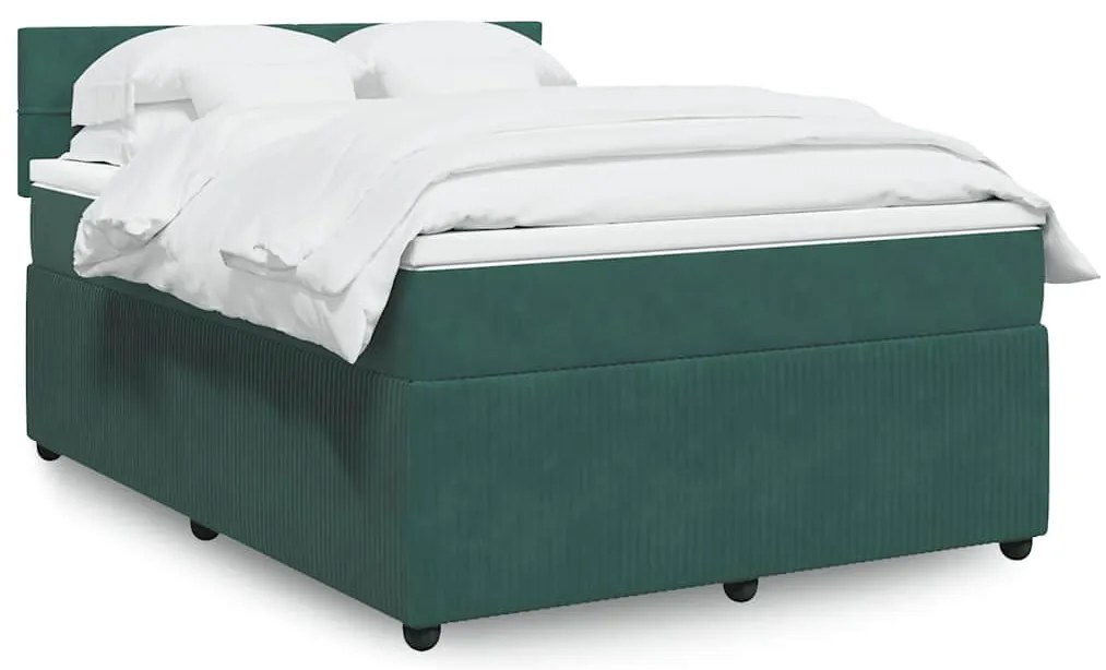 vidaXL Κρεβάτι Boxspring με Στρώμα Σκούρο Πράσινο 140x200εκ. Βελούδινο