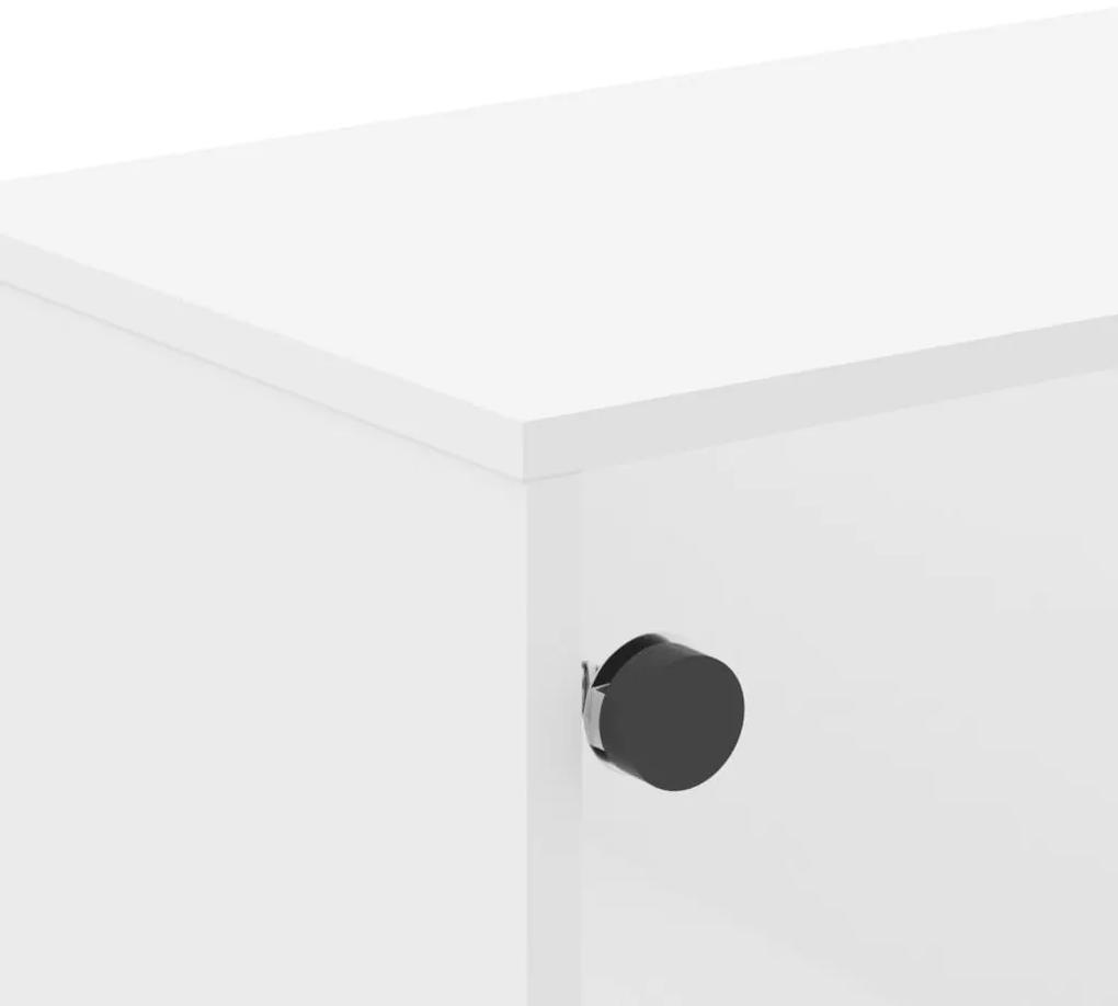 Τραπεζάκι Σαλονιού Λευκό 68,5x50x50 εκ. με Γυάλινες Πόρτες - Λευκό