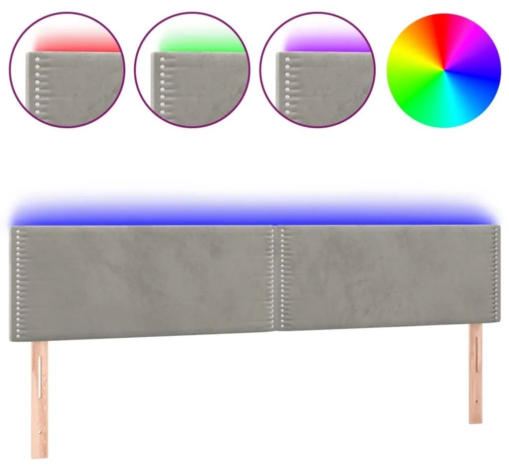 Κεφαλάρι Κρεβατιού LED Ανοιχτό Γκρι 180x5x78/88 εκ. Βελούδινο - Γκρι