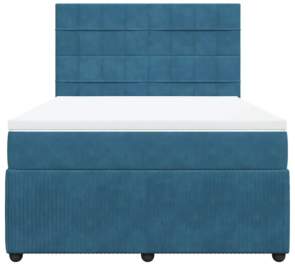 vidaXL Κρεβάτι Boxspring με Στρώμα Σκούρο Μπλε 140x200 εκ. Βελούδινο