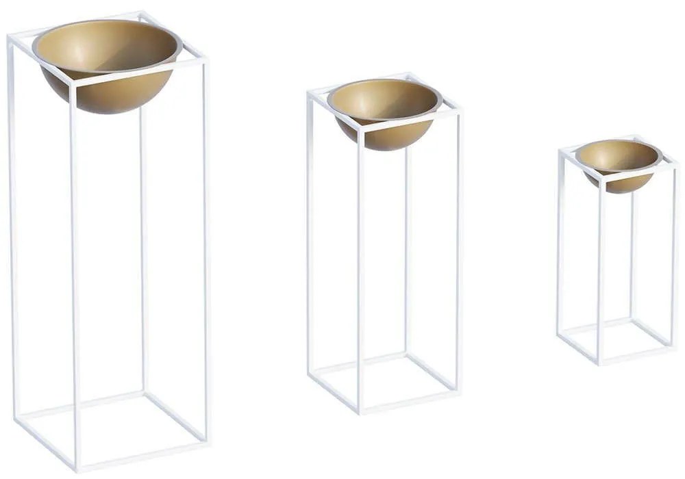 Κασπώ (Σετ 3Τμχ) 247HFM1171 28x28x80/22x22x60/17x17x40cm White-Gold Aberto Design Metal
