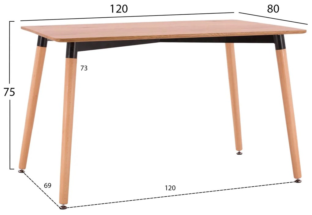 Σετ τραπεζαρίας LUCIEN C21183 5τμχ σε Φυσικό MDF TOP & Ξύλο Οξιάς 120x80x73 εκ.