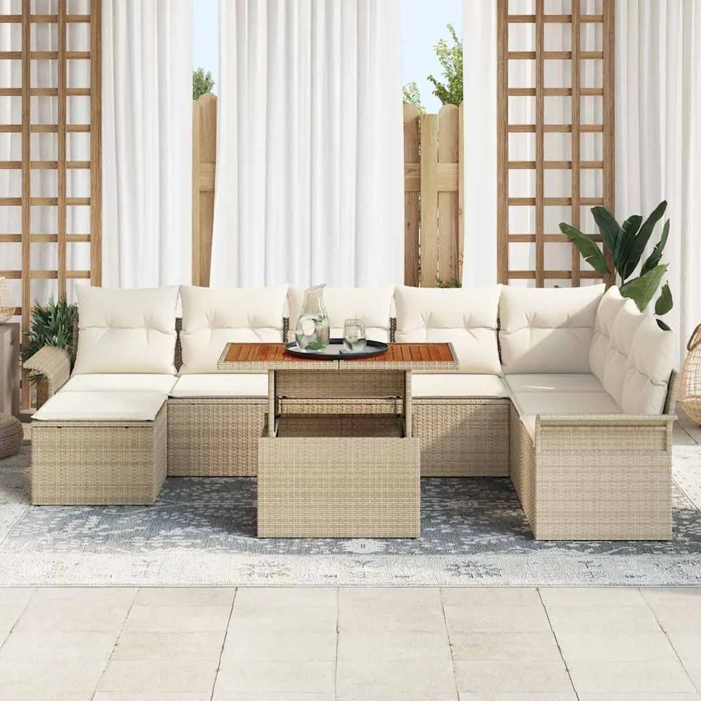 vidaXL Σετ Καναπέ Κήπου με μαξιλάρι 9 pcs μπεζ και κρεμ