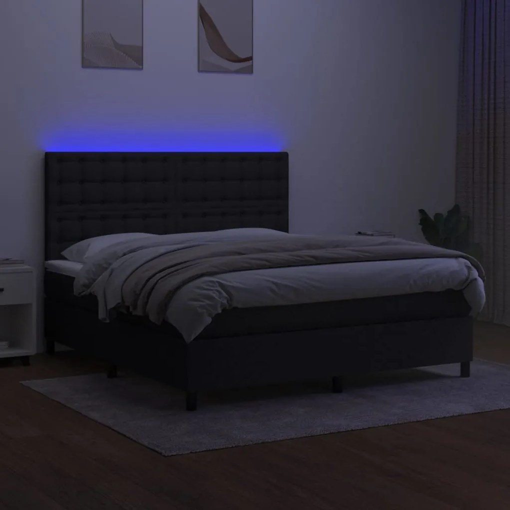 Κρεβάτι Boxspring με Στρώμα &amp; LED Μαύρο 180x200 εκ. Υφασμάτινο - Μαύρο