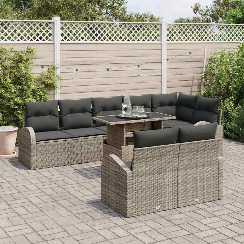 vidaXL Σετ Καναπέ Κήπου με μαξιλάρι 9 pcs Γκρι 100 x 55 x 73 εκ