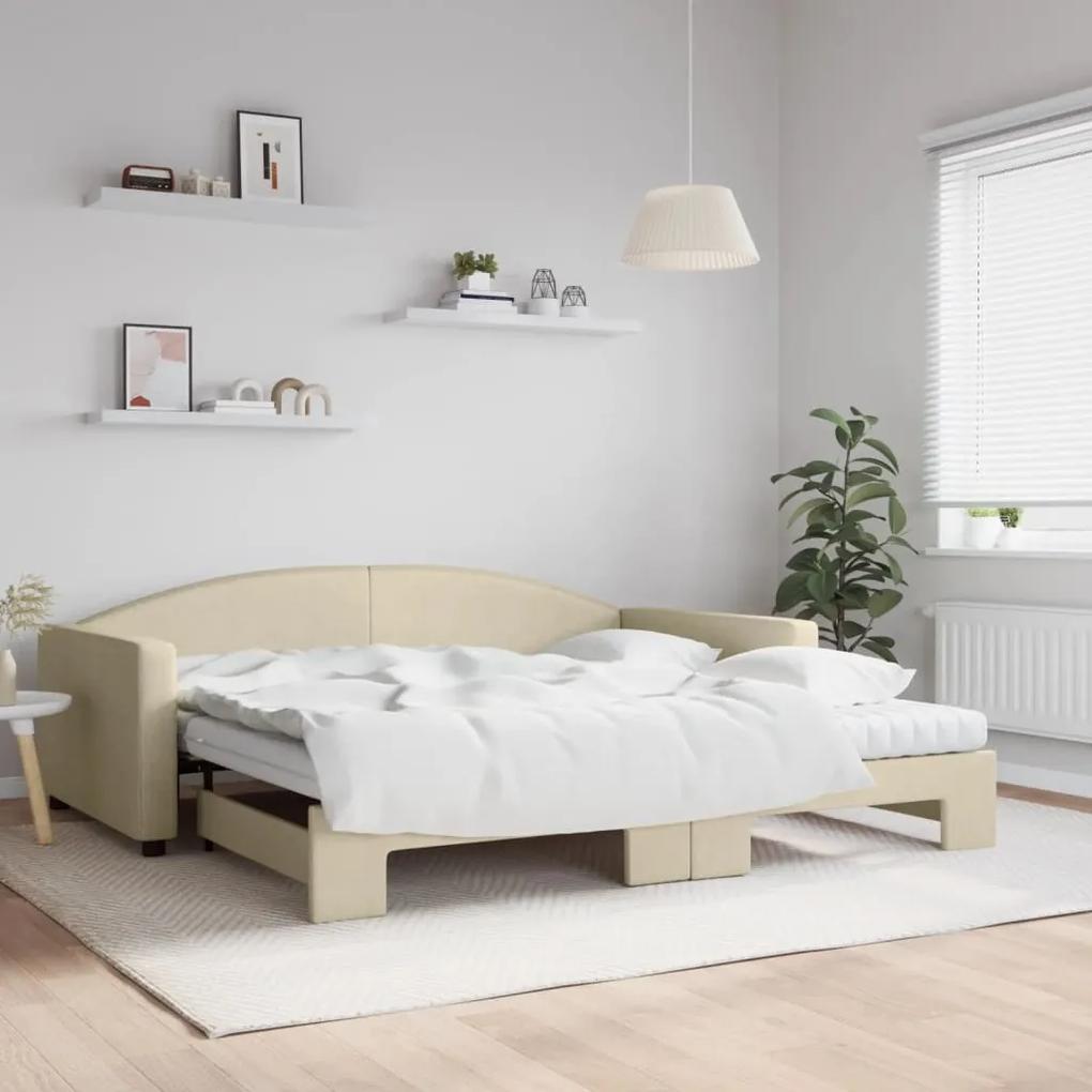 vidaXL Καναπές Κρεβάτι Συρόμενος Κρεμ 100x200 εκ. Υφασμάτινος Στρώματα