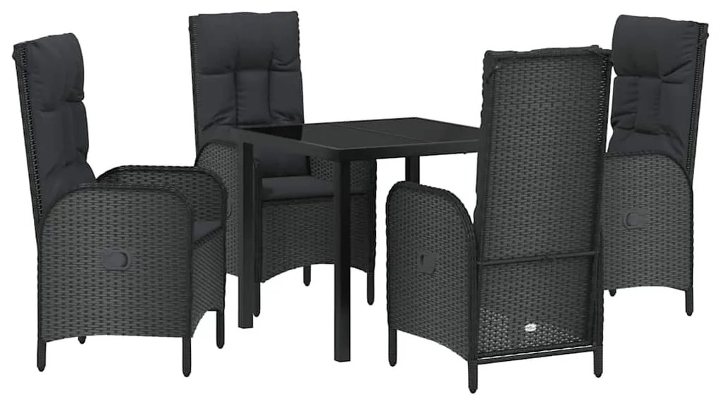 vidaXL Σέτ φαγητού για κήπο με μαξιλάρι 5 pcs Μαύρο Πολυ ράταν