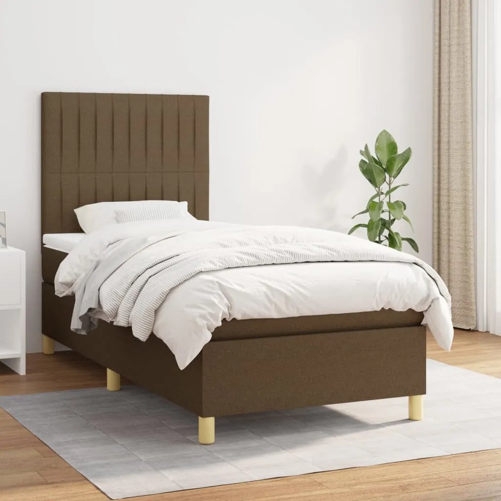 Κρεβάτι Boxspring με Στρώμα Σκούρο Καφέ 80x200 εκ. Υφασμάτινο - Καφέ