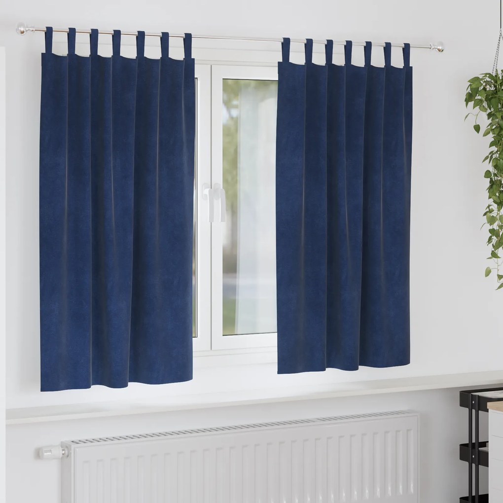 vidaXL Curtains Blackout με Χερούλια 2 τμχ Σκούρο Μπλε Βελούδο