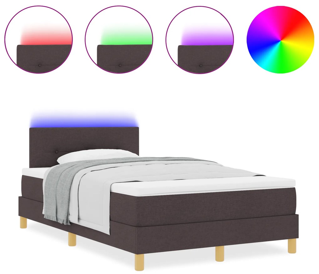 vidaXL Κρεβάτι με Ελατήριο και Στρώμα & LED Σκούρο Καφέ 120x200 εκ Ύφασμα