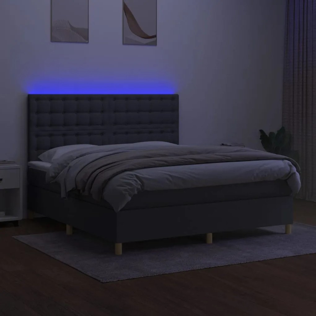 vidaXL Κρεβάτι Boxspring με Στρώμα &amp; LED Σκ.Γκρι 160x200 εκ Υφασμάτινο