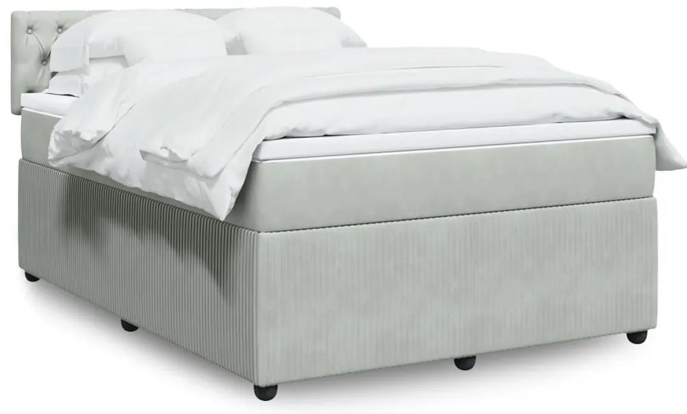 vidaXL Κρεβάτι Boxspring με Στρώμα Ανοιχτό Γκρι 160x200 εκ. Βελούδινο