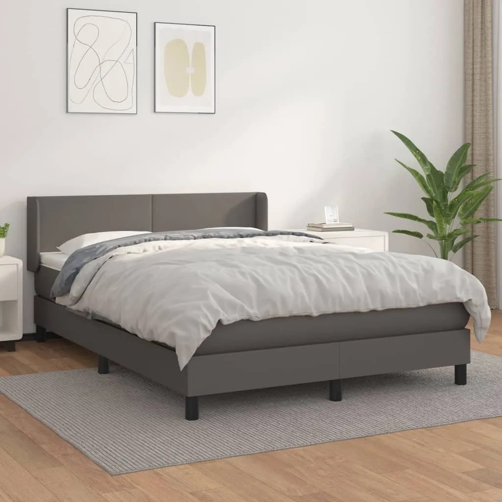 vidaXL Κρεβάτι Boxspring με Στρώμα Γκρι 140x190εκ. από Συνθετικό Δέρμα