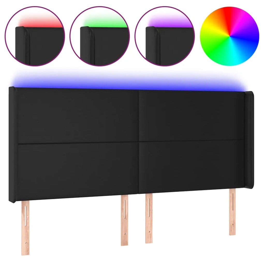 Κεφαλάρι Κρεβατιού LED Μαύρο 183x16x118/128 εκ. Συνθετ. Δέρμα 3123870