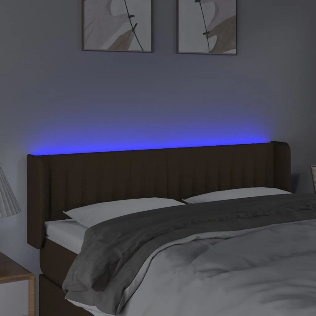 vidaXL Κεφαλάρι Κρεβατιού LED Σκούρο Καφέ 147x16x78/88 εκ. Υφασμάτινο