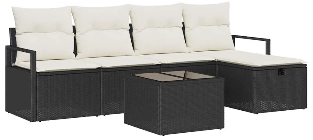 vidaXL Σετ Καναπέ Κήπου 6 pcs Μαύρο και κρεμ 230 x 117 x 85 εκ.