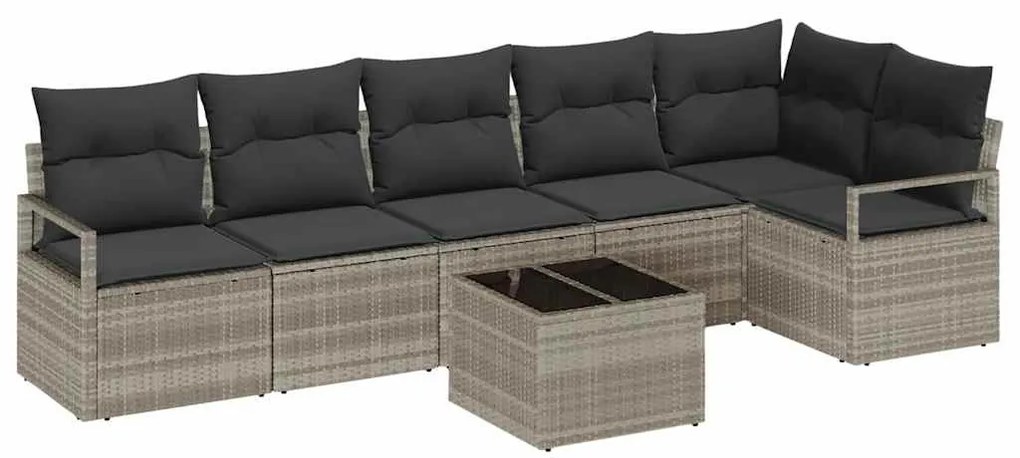 vidaXL Σετ Καναπέ Κήπου 7 pcs Ανοιχτό γκρι Πολυ rattan, βαμμένο ατσάλι