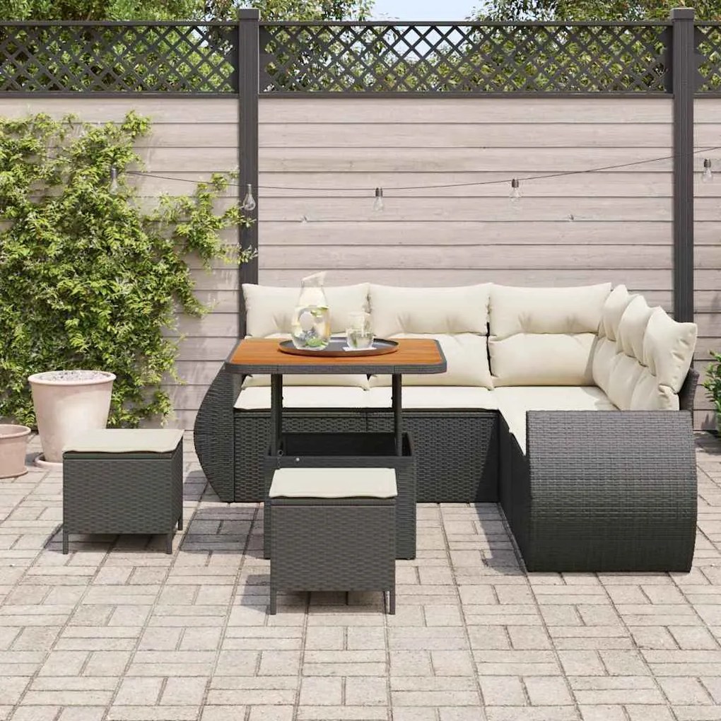 vidaXL Σετ Καναπέ Κήπου 8 pcs Μαύρο και κρεμ 80 x 80 x 71 cm