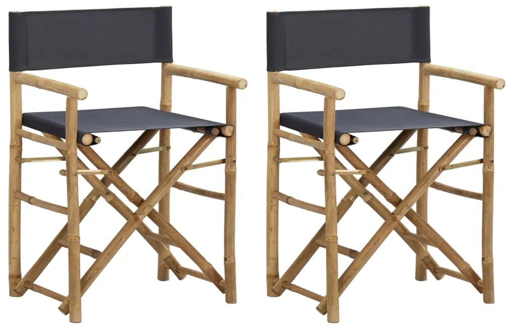 Καρέκλες Σκηνοθέτη Πτυσσόμενες 2 τεμ Σκούρο Γκρι Μπαμπού/Ύφασμα