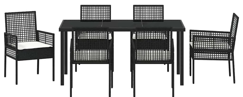 vidaXL Σέτ φαγητού για κήπο με μαξιλάρι 7 pcs Μαύρο Πολυ ράταν