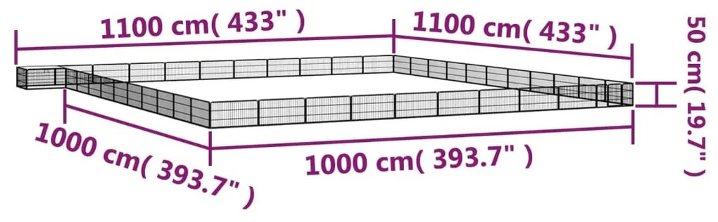 vidaXL Παρκοκρέβατο Σκύλου 44 Πάνελ Μαύρο 100x50εκ Ατσάλι Βαφή Πούδρας