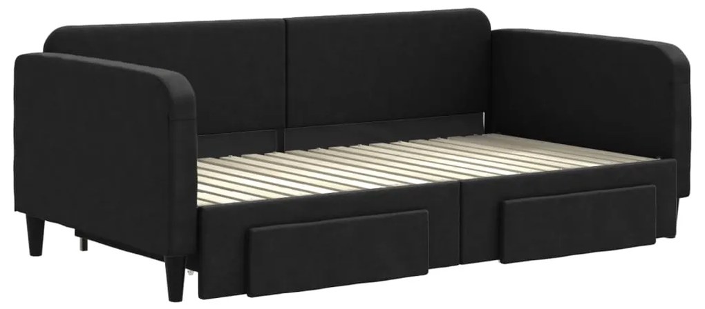 vidaXL Καναπές Κρεβάτι Συρόμενος Μαύρο 90x190 εκ. Ύφασμα &amp; Συρτάρια