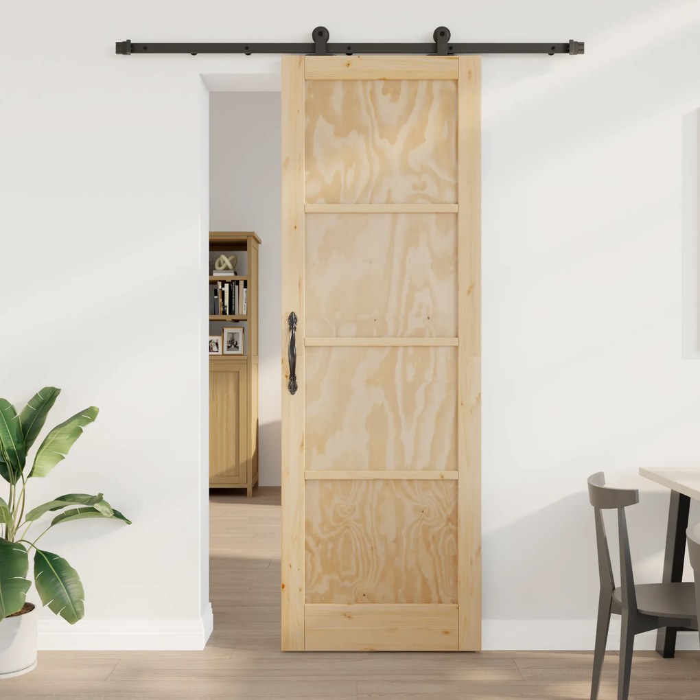 vidaXL Συρόμενη Πόρτα με Σετ Εξαρτημάτων 78x232 εκ. Στερεό Ξύλο Πεύκου