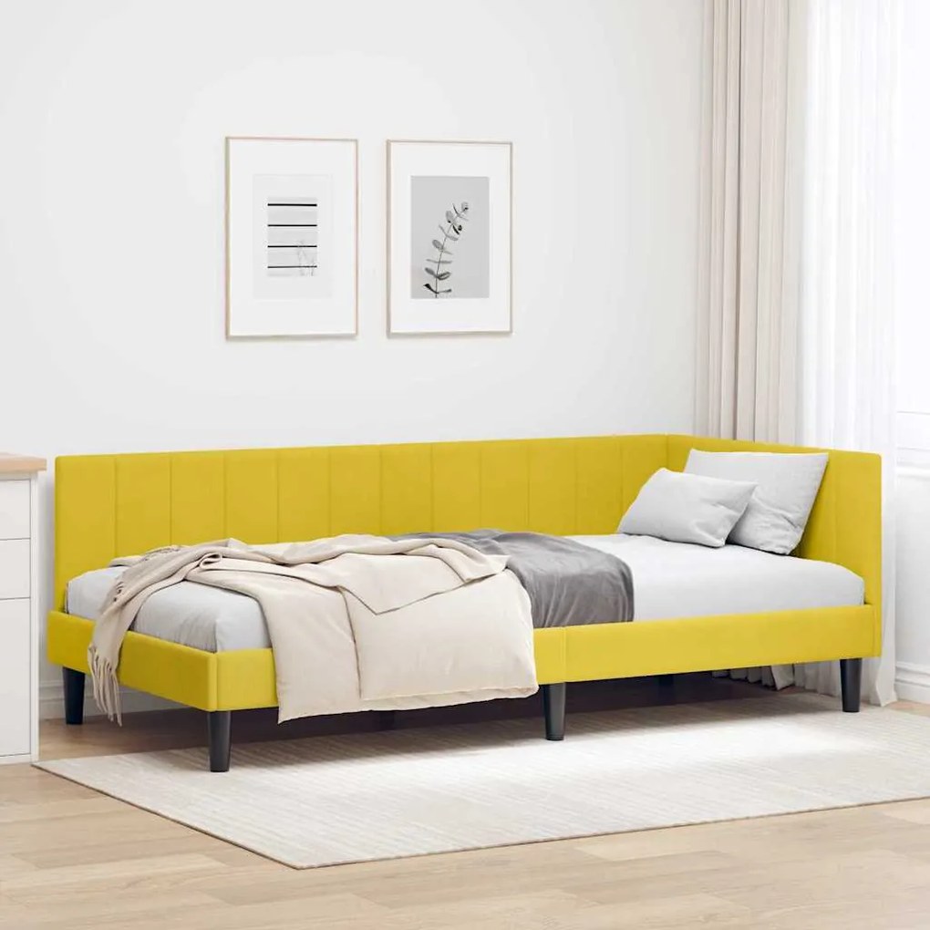 vidaXL Κρεβάτι Γωνίας με κεφαλάρι Κίτρινο 90 x 200 cm Βελούδο