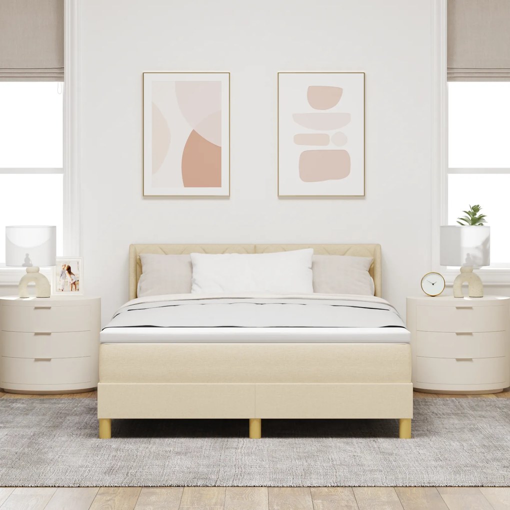 vidaXL Κρεβάτι με Ελατήριο και Στρώμα Κρεμ, 140 x 200 εκ. Υφάσματος.