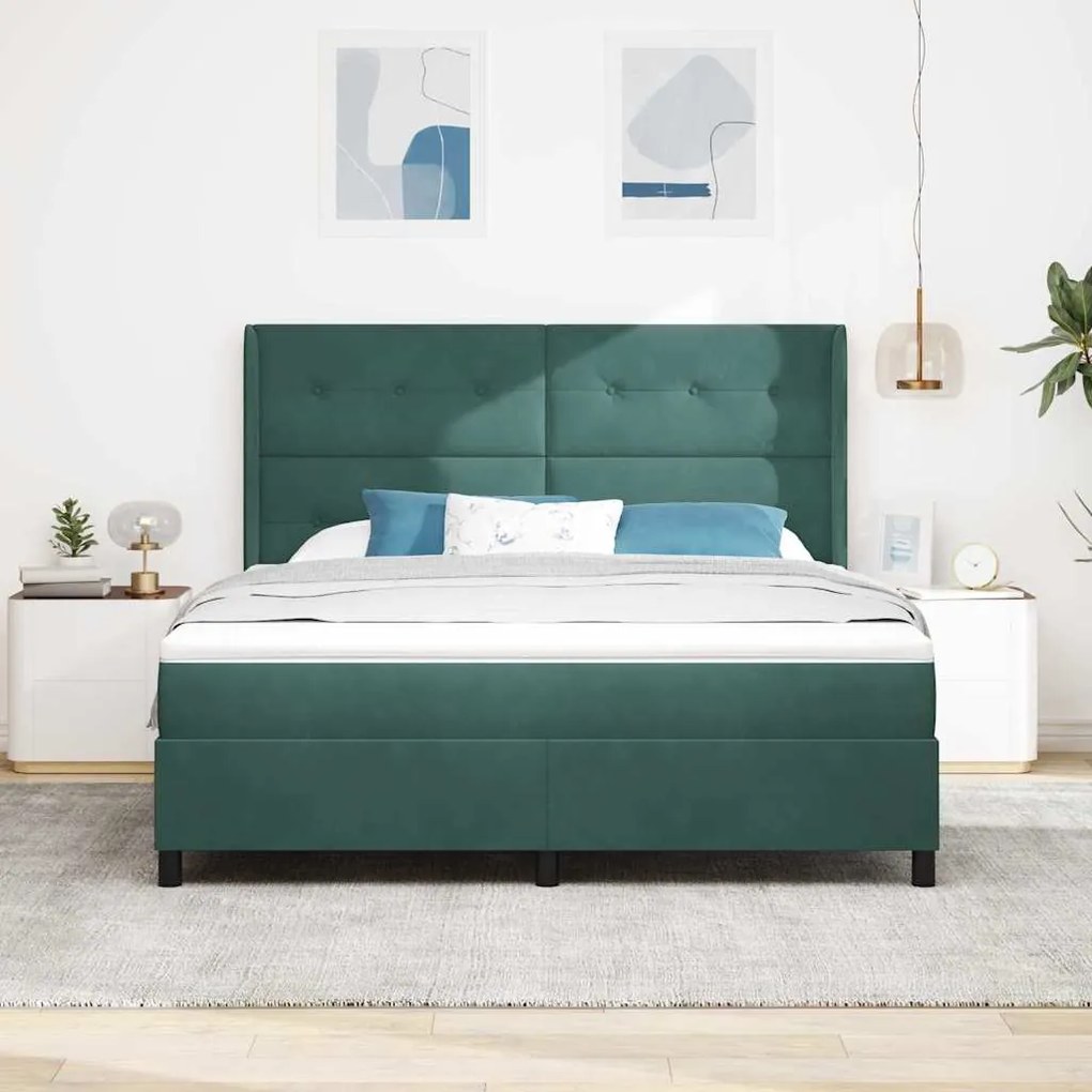 vidaXL Κρεβάτι με ελατήρια Σκούρο πράσινο 180 x 200 cm Βελούδο