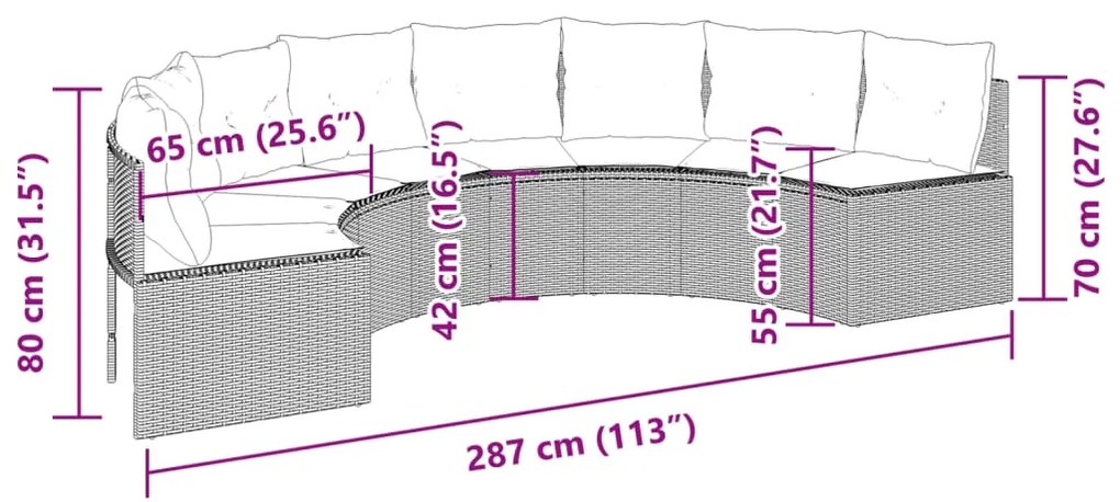 vidaXL Καναπές Κήπου Ημικυκλικός Μπεζ Συνθετικό Ρατάν με Μαξιλάρια