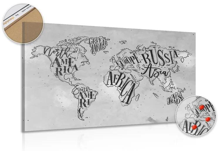 Εικόνα ενός σύγχρονου παγκόσμιου χάρτη φελλού σε vintage φόντο σε ασπρόμαυρο - 120x80  transparent