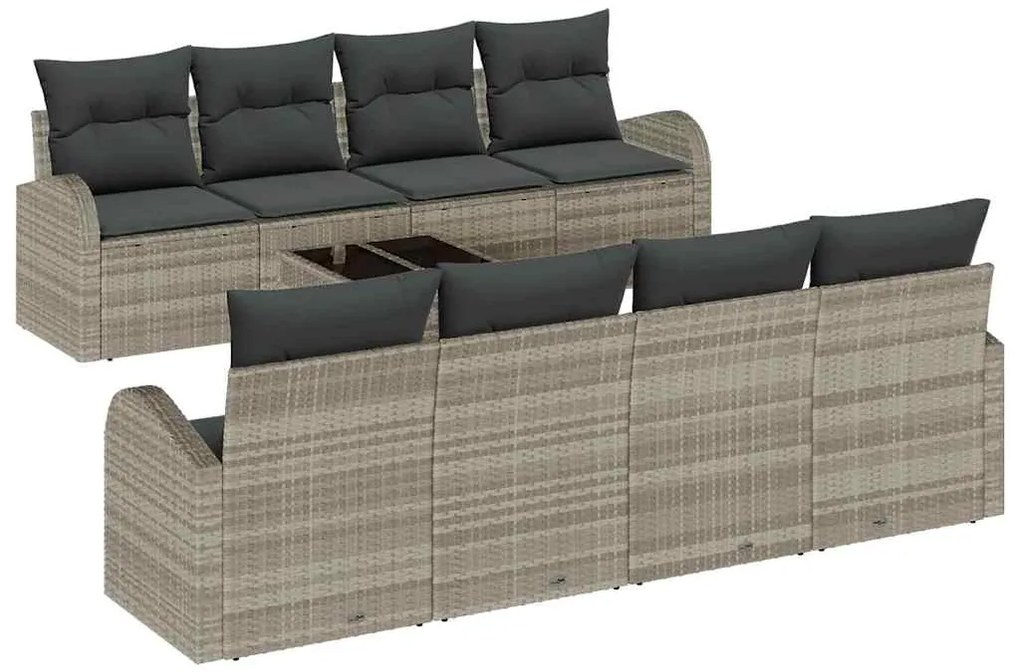 vidaXL Σετ Καναπέ Κήπου με μαξιλάρι 9 pcs Ανοιχτό Γκρι, Σκούρο Γκρι