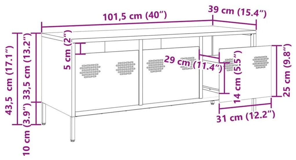 Έπιπλο Τηλεόρασης Μαύρο 101,5x39x43,5 εκ. Ατσάλι Ψυχρής Έλασης - Μαύρο