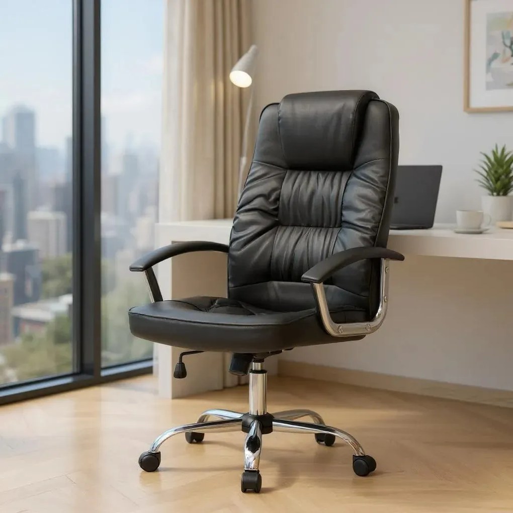 Καρέκλα γραφείου διευθυντική Arial Megapap από τεχνόδερμα χρώμα μαύρο 62x63x112/122εκ.