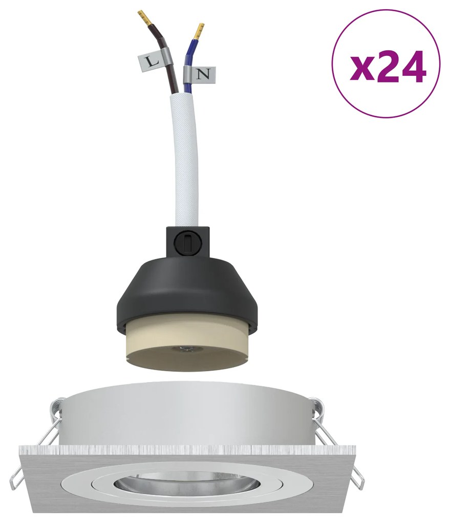 vidaXL Κρυφά Σποτ 24 τεμ Τετράγωνα GU10 Ασημί 91x91 χιλ