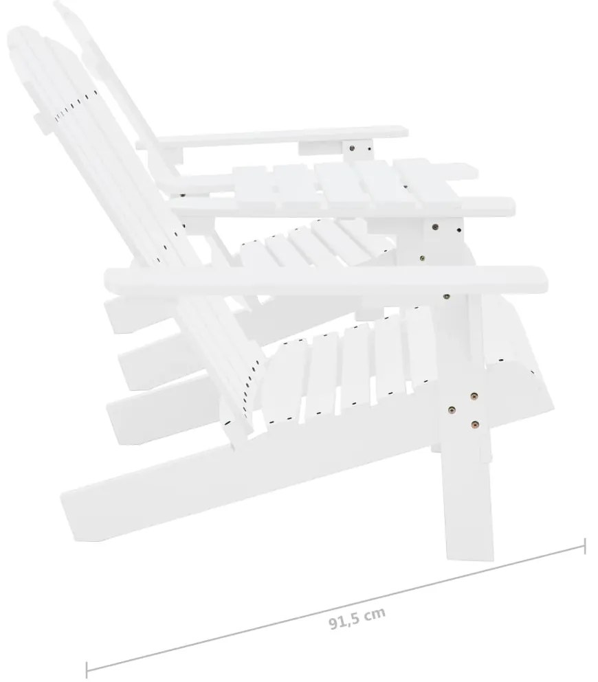 Καρέκλες Κήπου Adirondack με Τραπέζι Λευκές Μασίφ Ξύλο Ελάτης - Λευκό