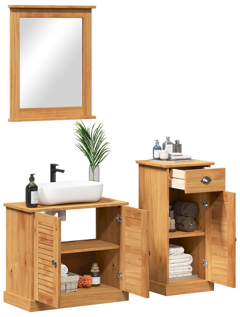 vidaXL Σετ Επίπλων Μπάνιου με συρτάρι 3 pcs Καφέ 37 x 34 x 80 εκ