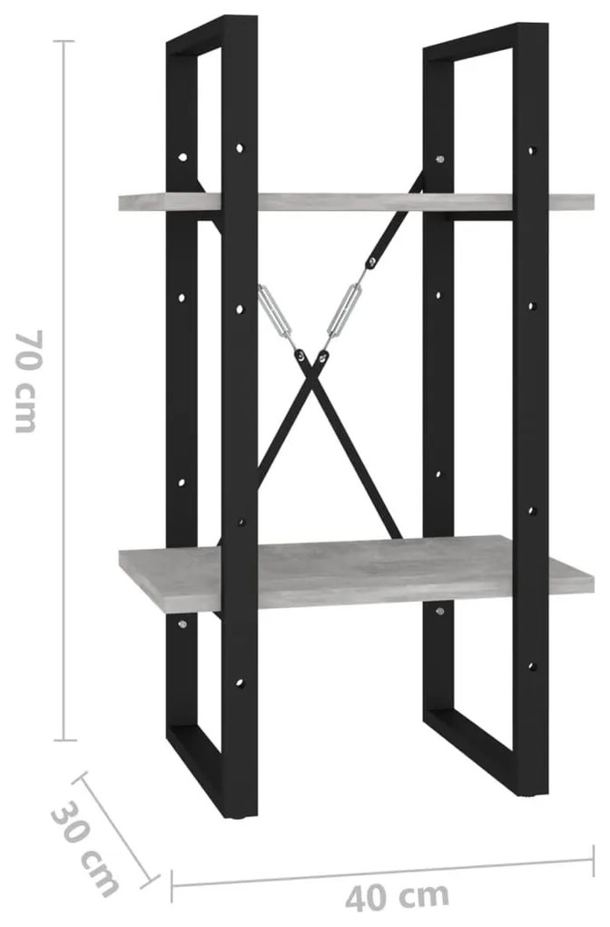 Βιβλιοθήκη με 2 Ράφια Γκρι Σκυρ. 40 x 30 x 70 εκ. Επεξ. Ξύλο - Γκρι