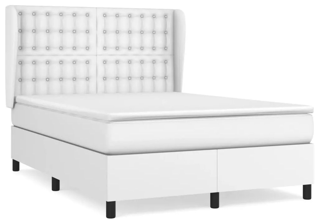 Κρεβάτι Boxspring με Στρώμα Λευκό 140x190εκ.από Συνθετικό Δέρμα - Λευκό