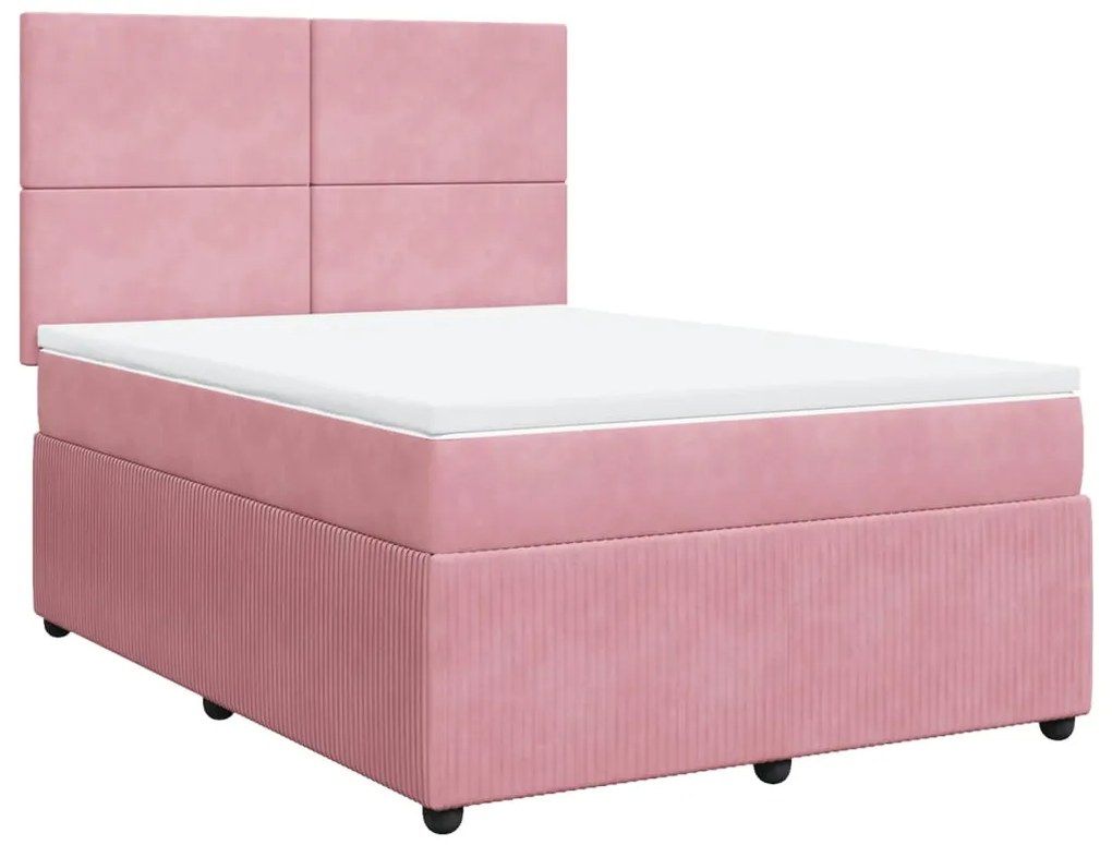 vidaXL Κρεβάτι Boxspring με Στρώμα Ροζ 140x190 εκ. Βελούδινο