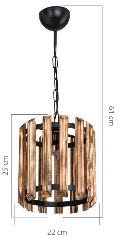 Φωτιστικό οροφής μονόφωτο PWL-1124 Ε27 καρυδί-μαύρο Φ22x61εκ