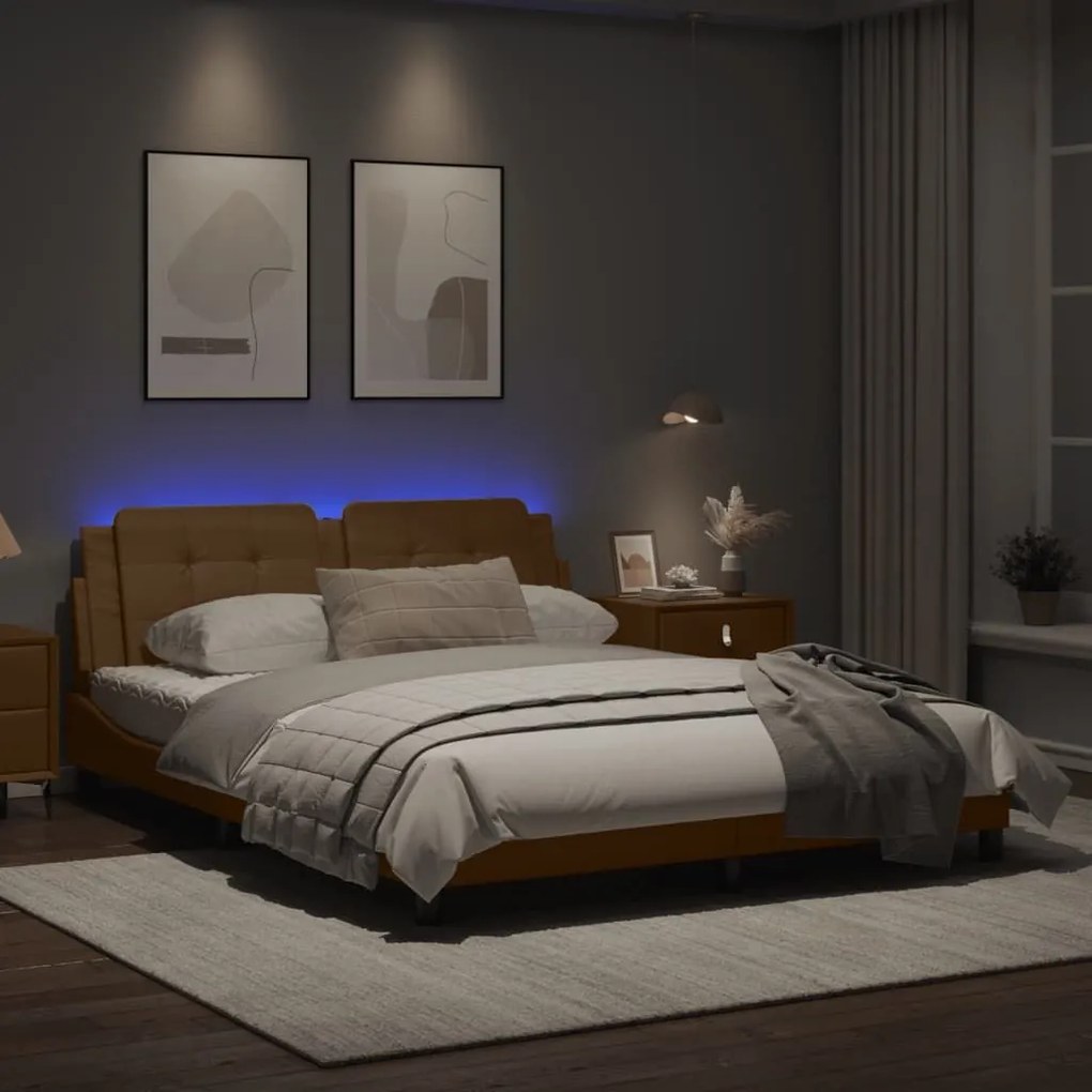 Πλαίσιο Κρεβατιού με LED Καπουτσίνο 160x200 εκ. Συνθετικό Δέρμα - Καφέ