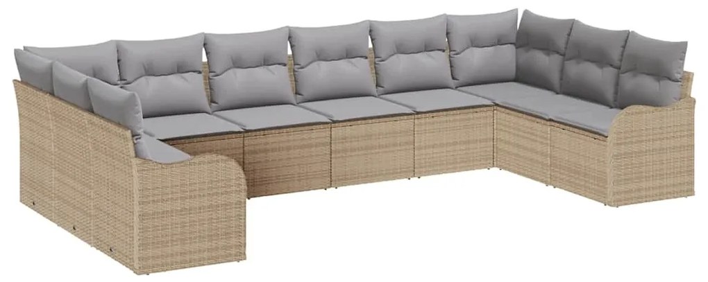 vidaXL Σετ Καναπέ Κήπου με μαξιλάρι 10 pcs Μπεζ Πολυ ράταν