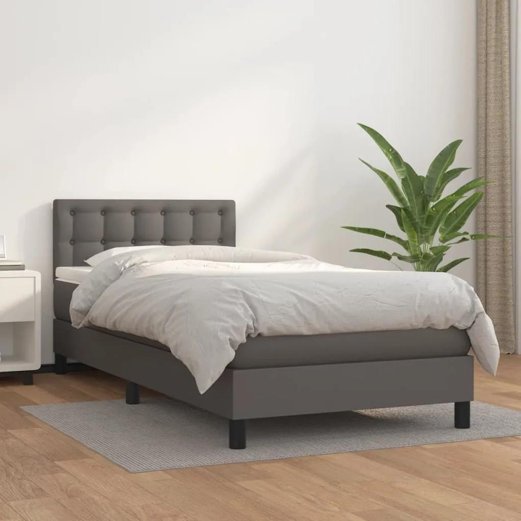 Κρεβάτι Boxspring με Στρώμα Γκρι 90x200 εκ. από Συνθετικό Δέρμα