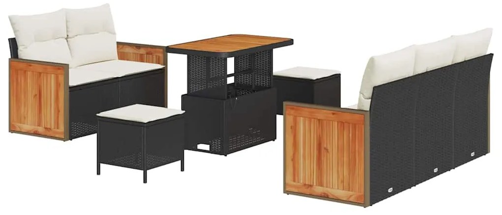 vidaXL Σετ Καναπέ Κήπου με μαξιλάρι 8 pcs Μαύρο Πολυ ράταν